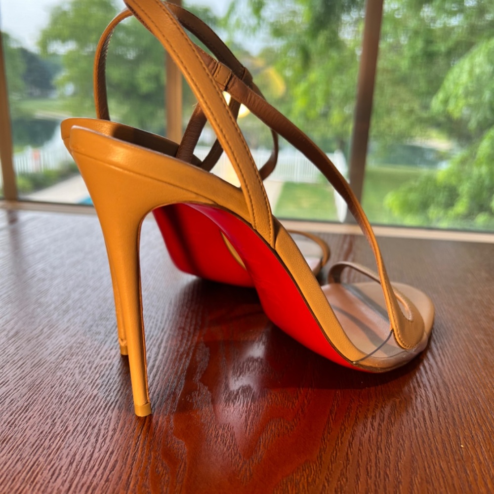 Christian Louboutin Beige Strappy Sandals with Red Soles - Picture 2 of 5